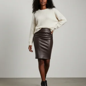 Jupe Crayon Simili Cuir Marron