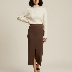 Jupe Crayon Marron Fendue Chic