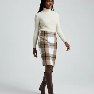 Jupe Crayon Plaid Beige Chic