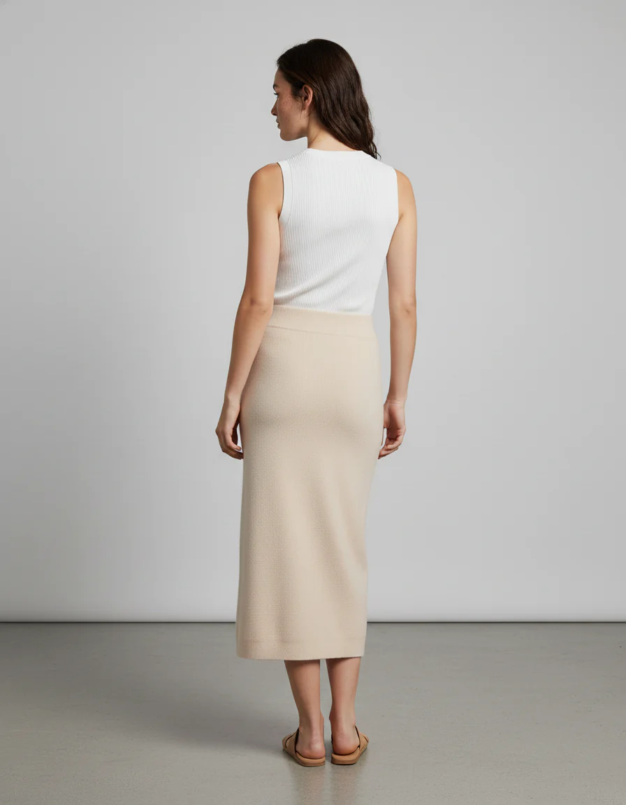 Jupe Crayon Beige Laine Mérinos Chic