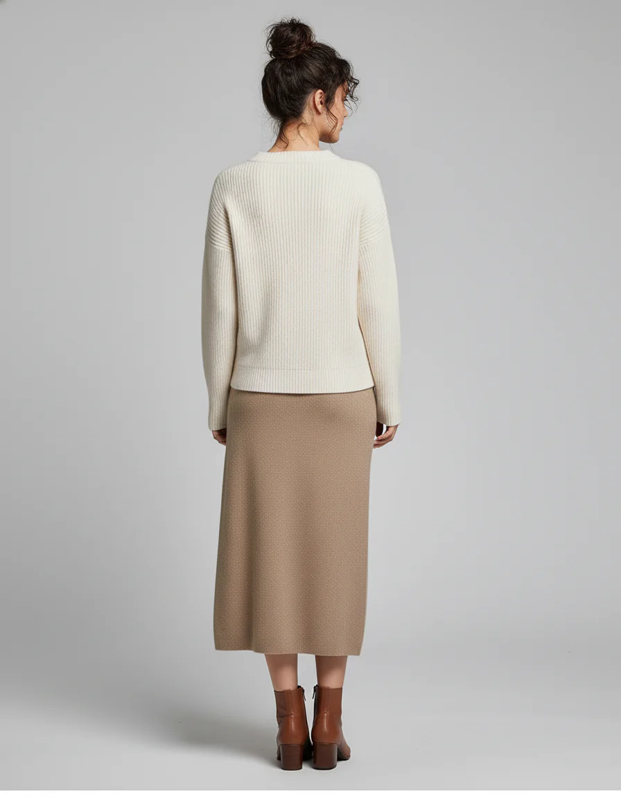 Jupe Crayon Laine Beige Chic