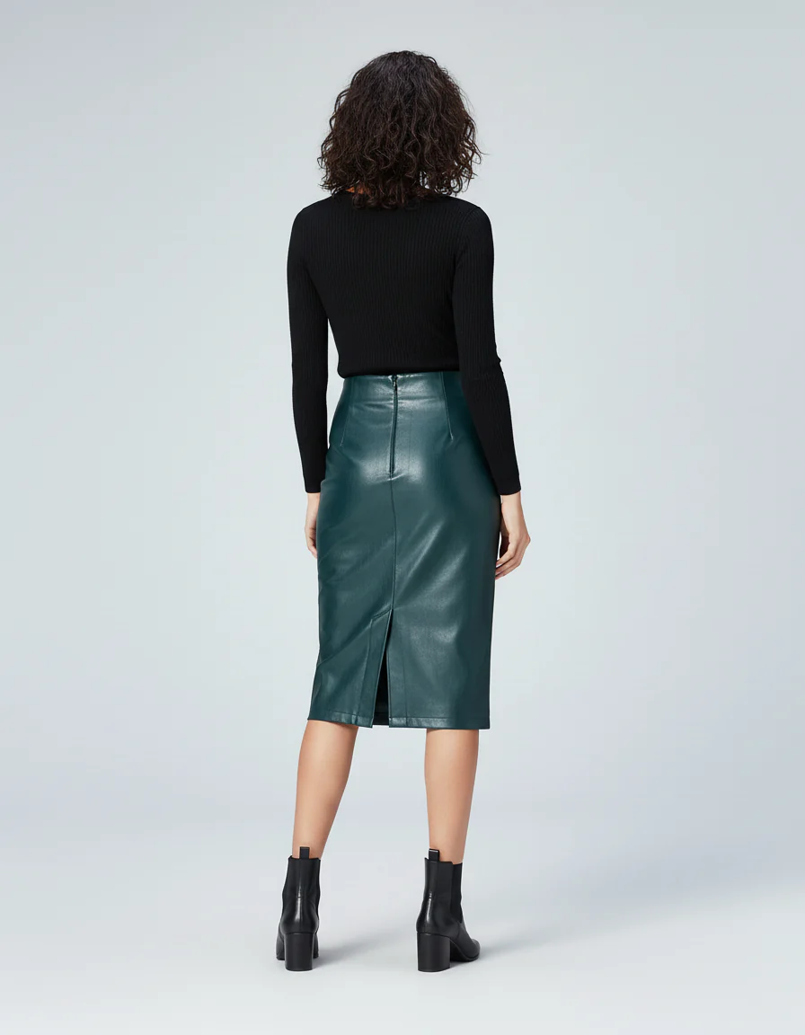 Jupe Crayon Cuir Vert