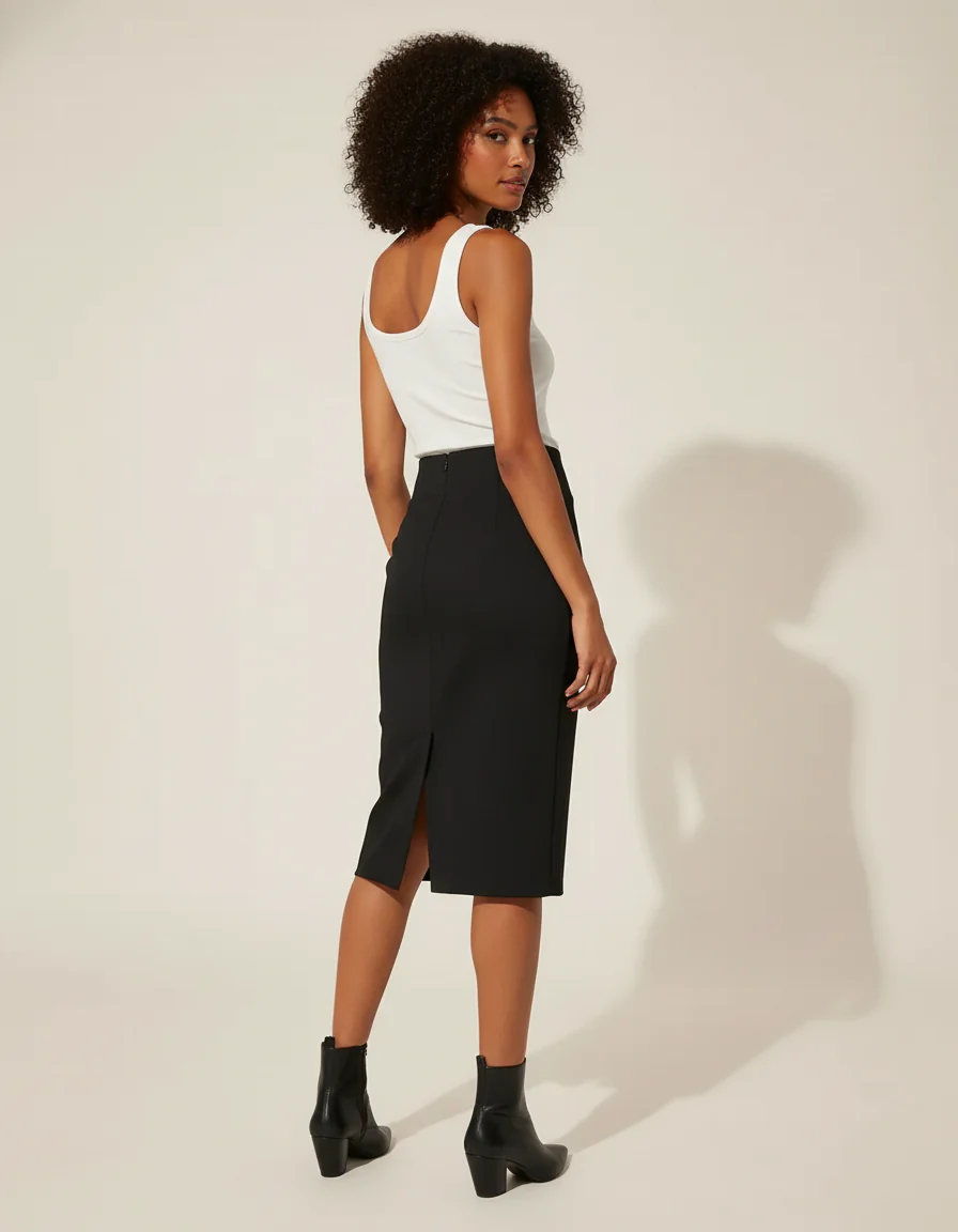 Jupe Crayon Noire Taille Haute Décontractée