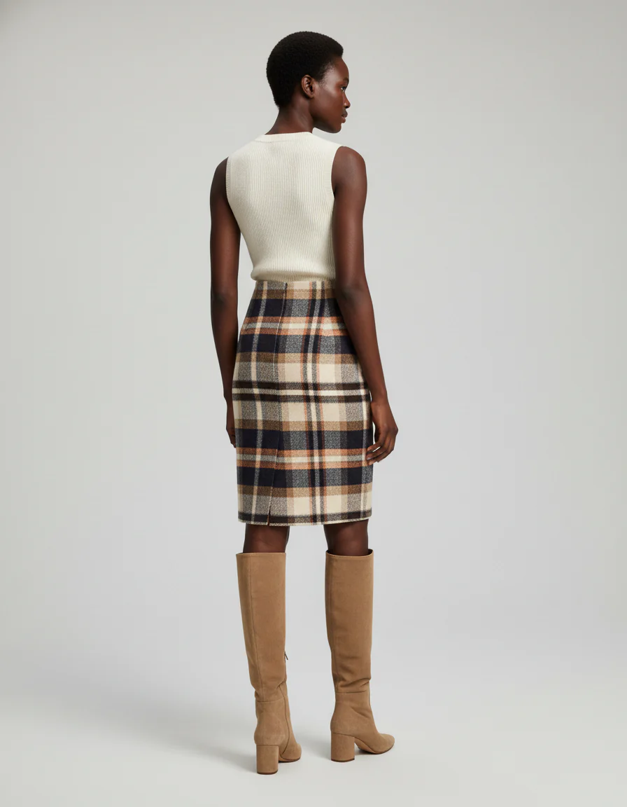 Jupe Crayon Taille Haute Carreaux