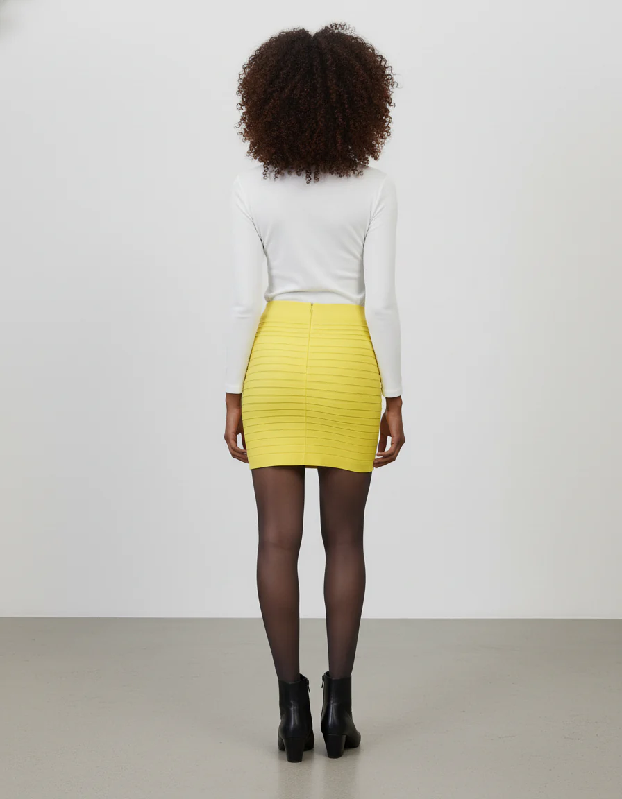 Jupe Crayon Jaune Plissée Chic