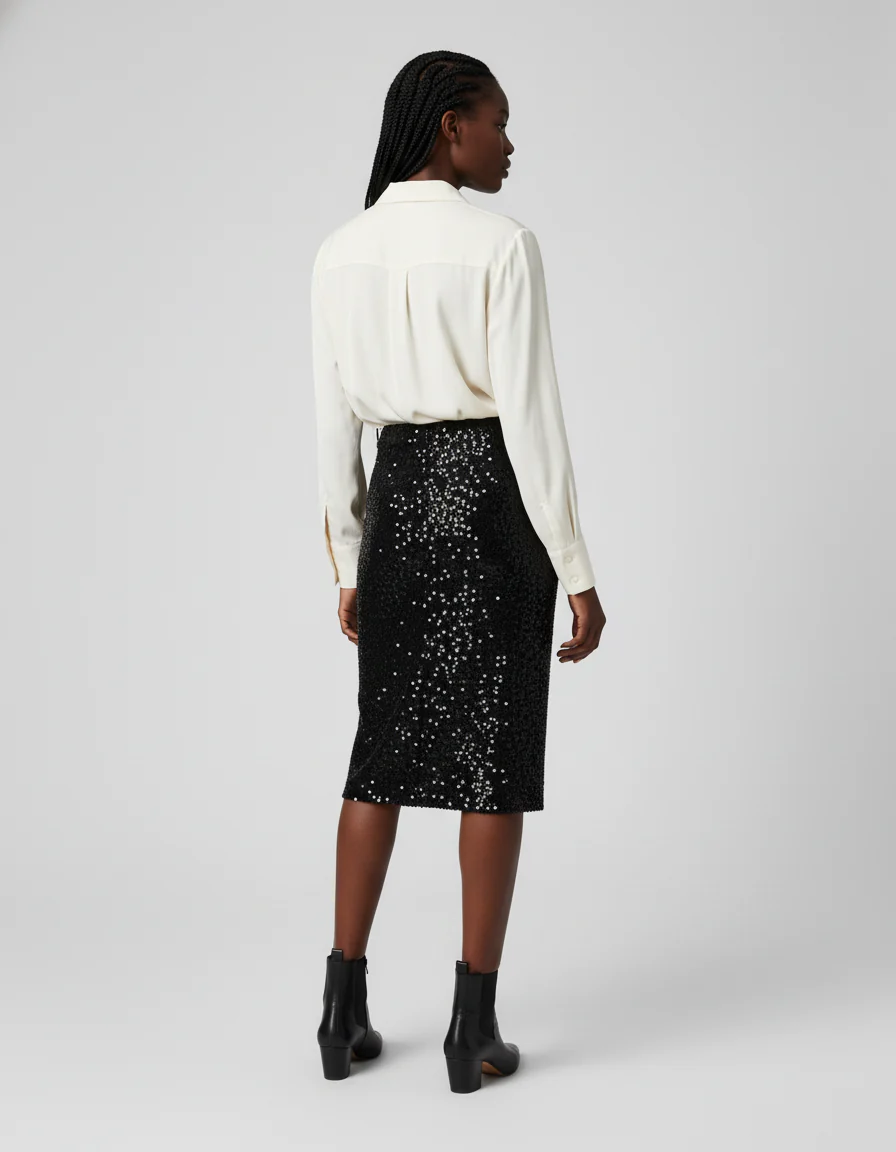 Jupe Crayon Noire Pailletée Chic