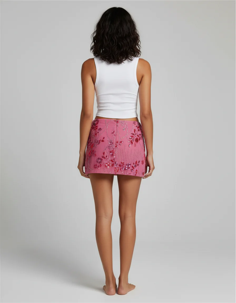 Jupe Crayon Rose Pailletée Chic