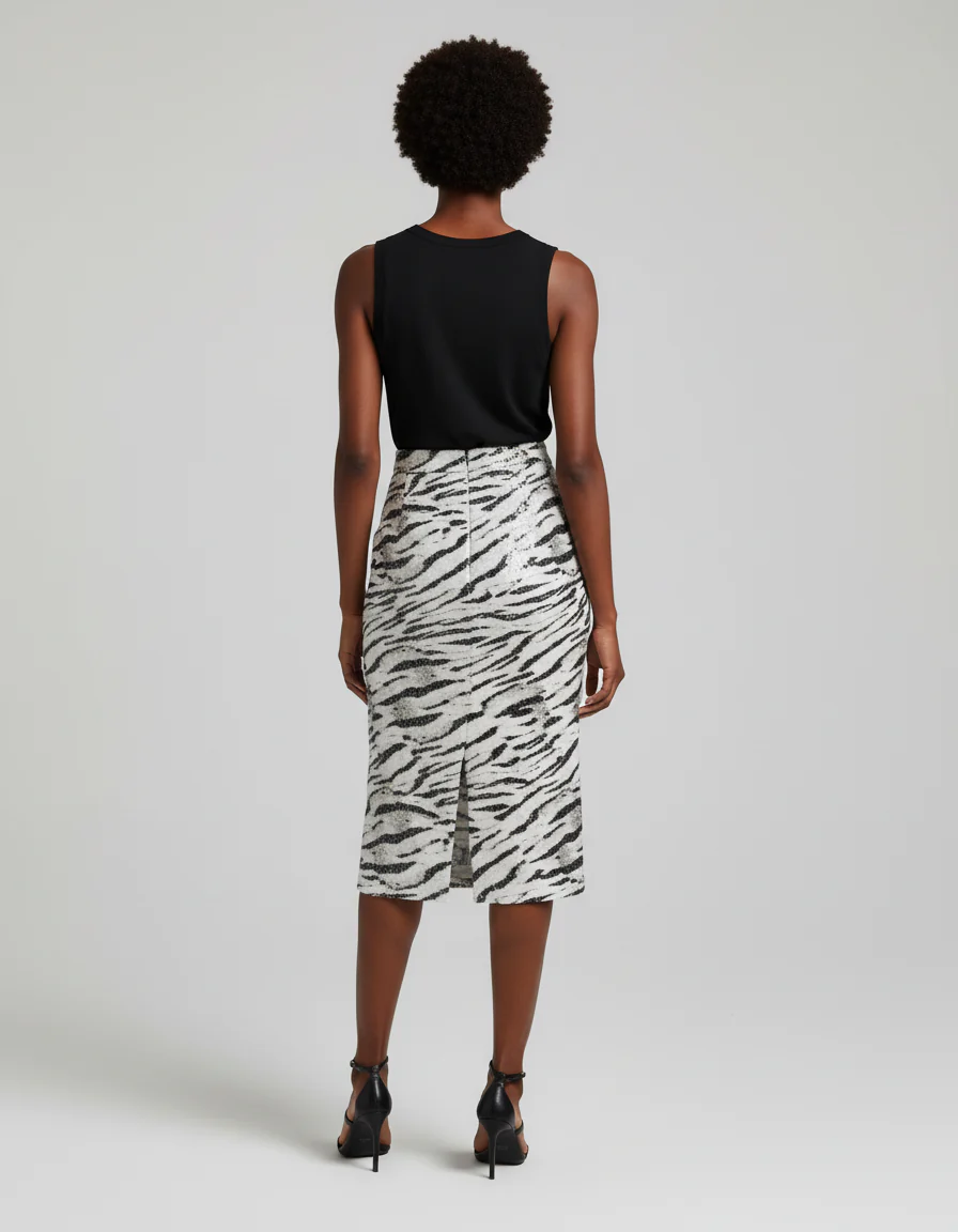 Jupe Crayon Motif Zèbre Midi Chic