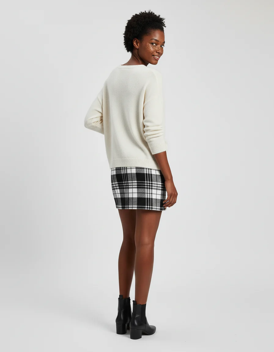 Jupe Crayon Carreaux Taille Haute Chic