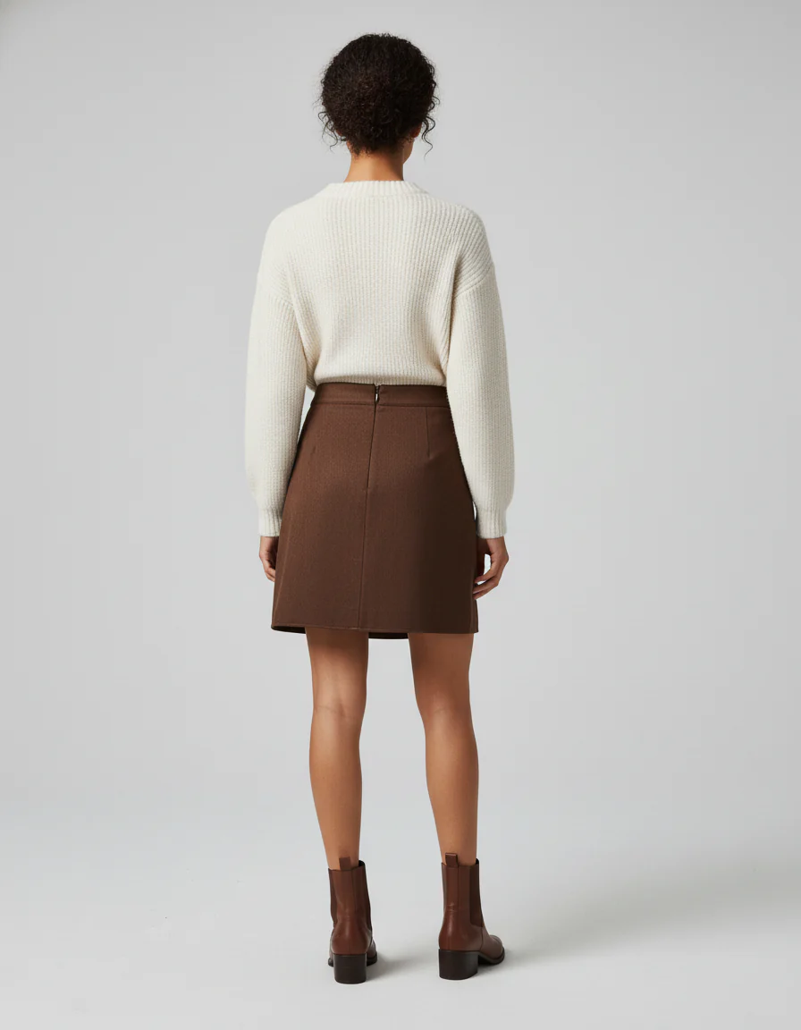 Jupe Crayon Marron Boutons Chic