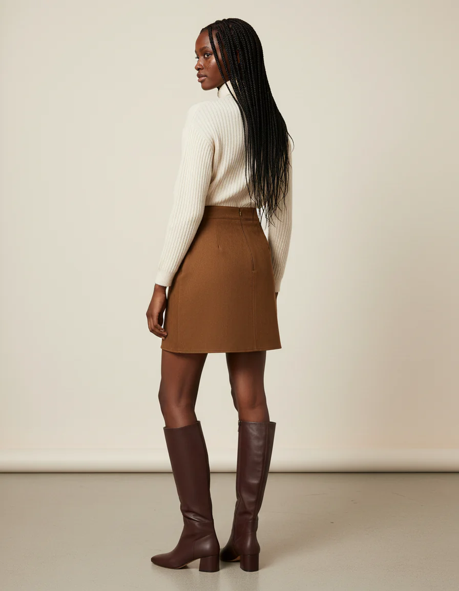 Jupe Crayon Suédine Marron Chic