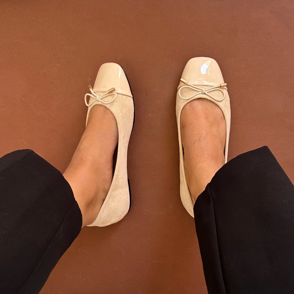 Ballerines bi matière – Beige
