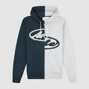 Sweat à capuche zippé Split Patch - Gris/Bleu marine