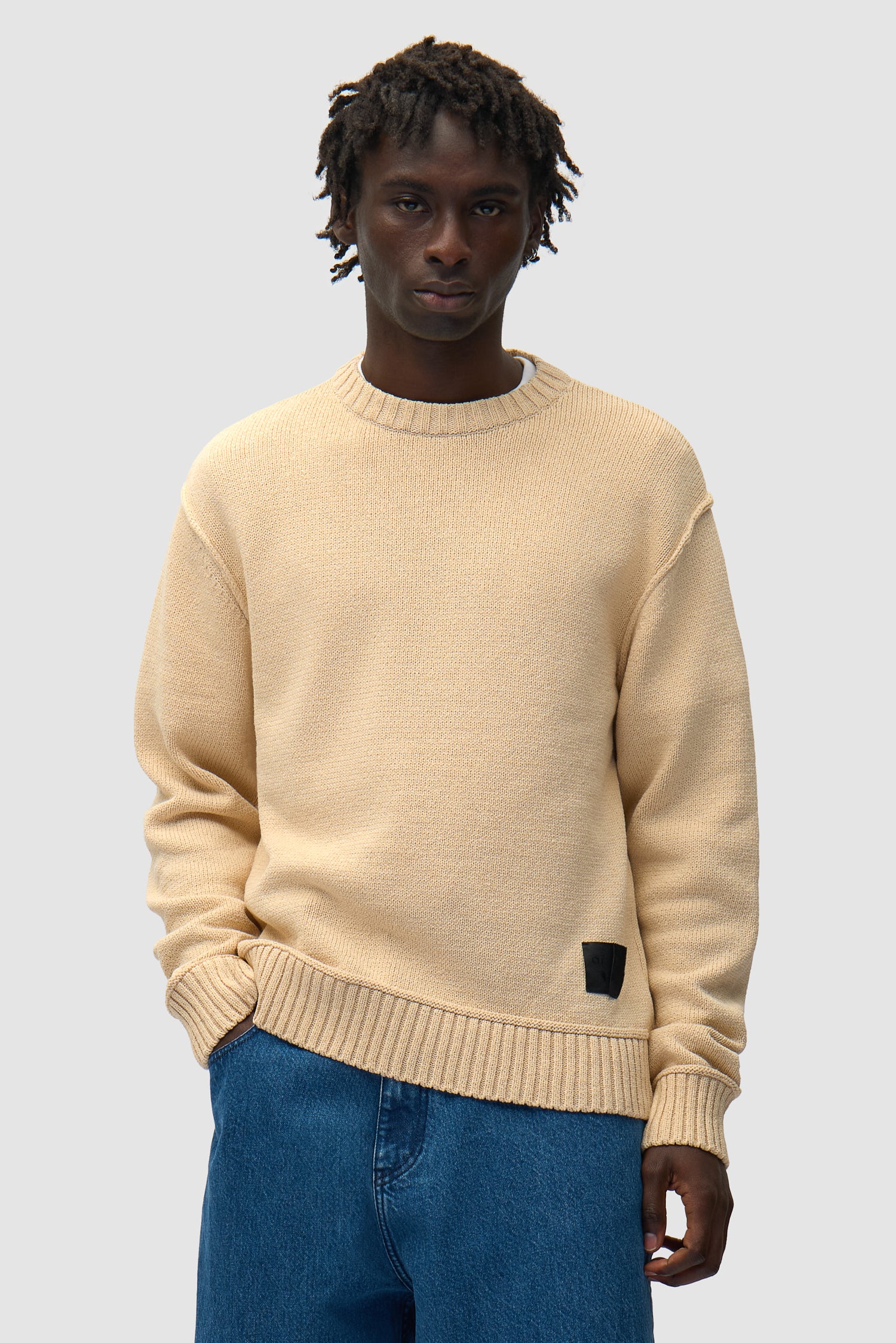 Tricot à étiquette réversible – Crème