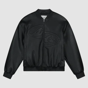 Veste en cuir avec demi-logo - Noir