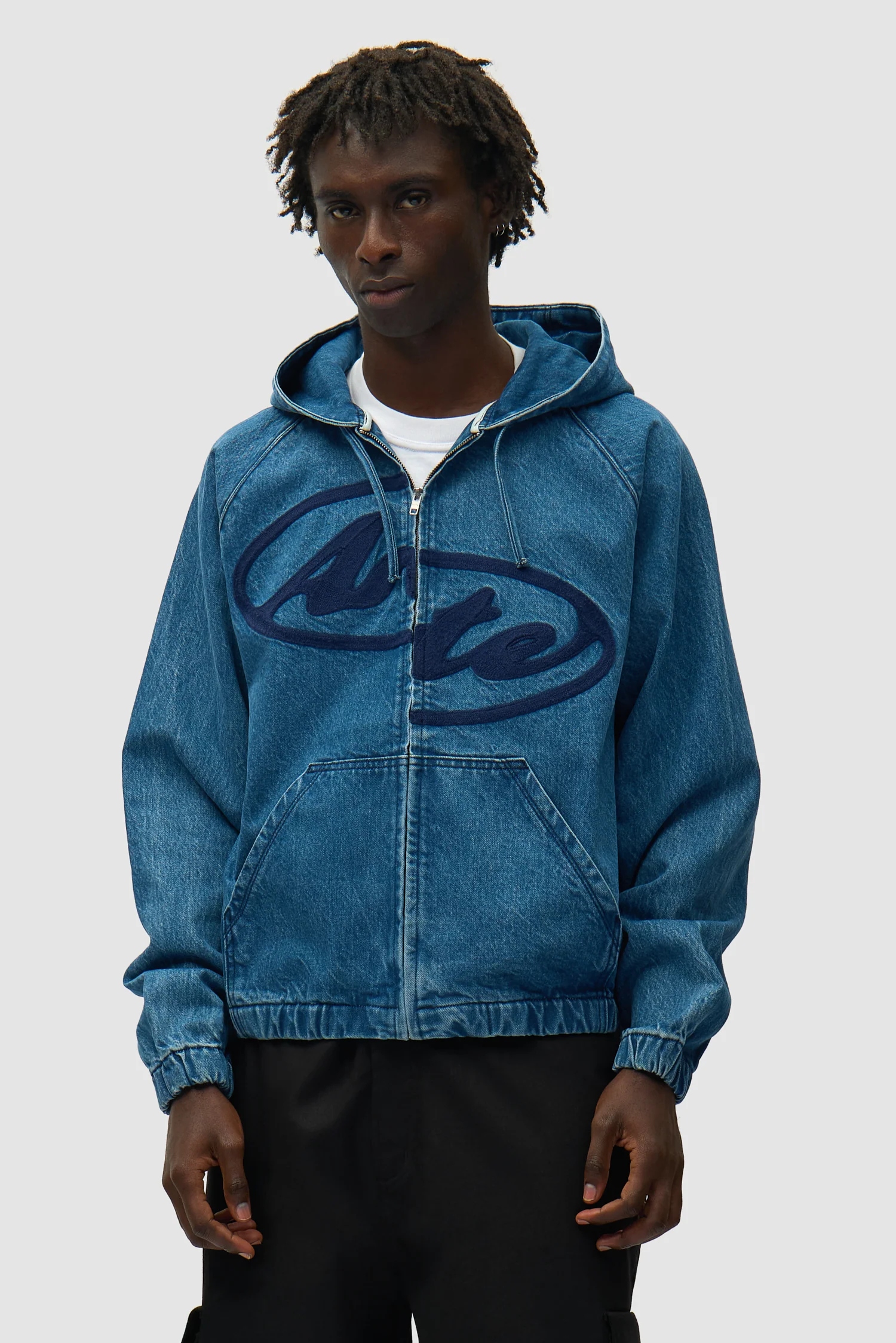 Veste à capuche en denim Split Logo – Bleu marine