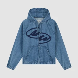 Veste à capuche en denim Split Logo - Bleu marine