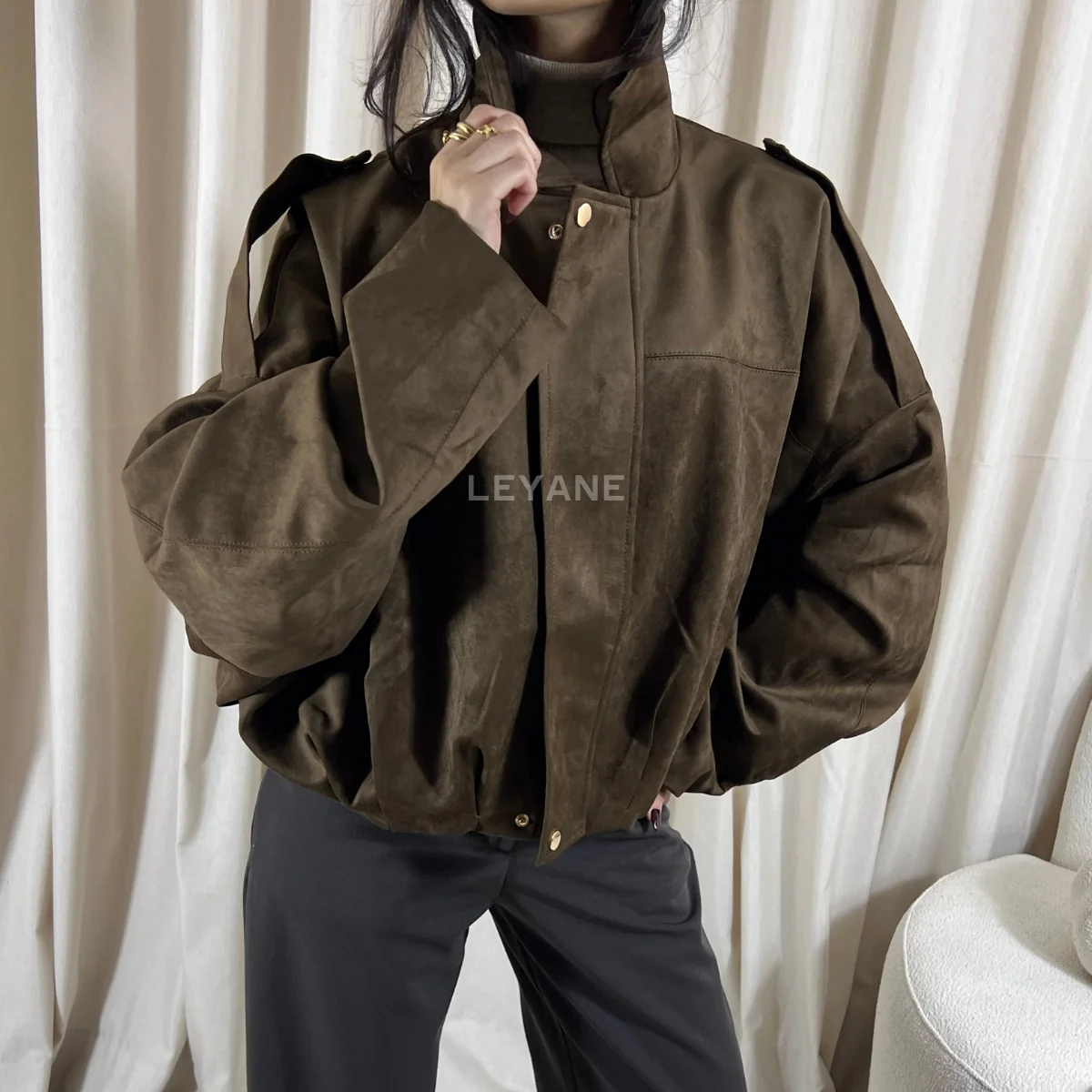 Veste suédine oversize – Marron
